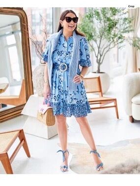 Sail to Sable Light Blue Floral V-Neck Midi Dress